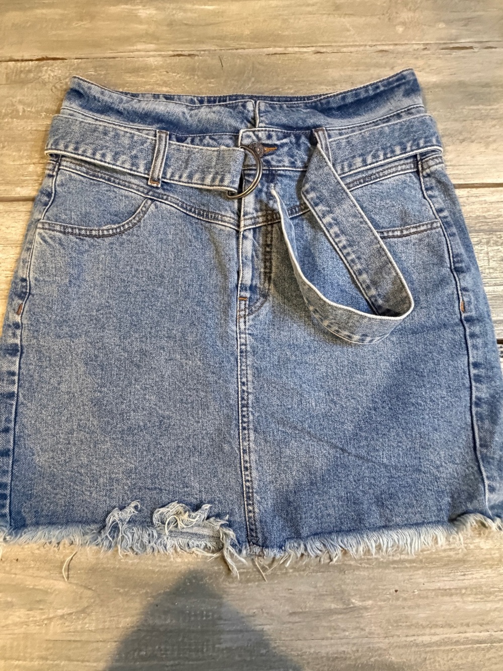 Guess Washed Blue Denim Mini Skirt with D-Ring Belt